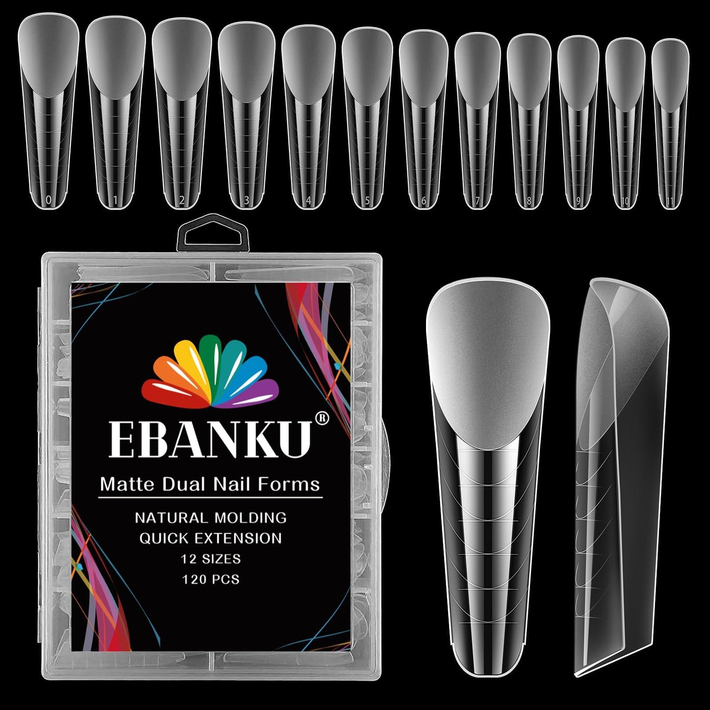 Ebanku 120Pcs Matte Dual Nail Forms, Square Poly Extension Gel Nail Forms Full Cover Nail Molds For Solid Builder Nail Gel Nail