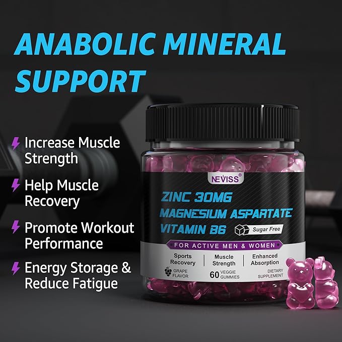 NEVISS Super Vitamin B Complex Gummies with Zinc Magnesium Supplement for Men and Women