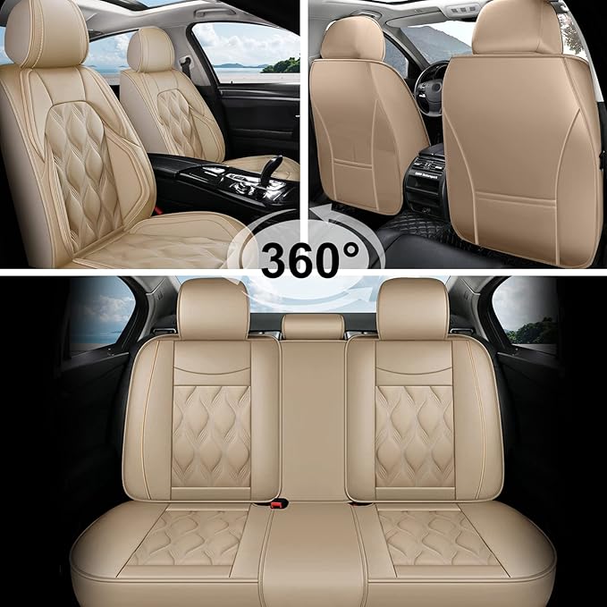 AOMSAZTO Car Seat Covers Full Set Custom Fit for GMC Terrain 2010-2026 Leather Car Seat Cover Seat Cushion Protector Airbag Compatible Waterproof Beige