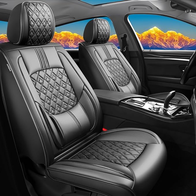 Fit Honda Fit Car Seat Covers for Honda Fit 2007-2019 2020 - Upgraded Premium Waterproof & Breathable Leather, Airbag Compatible, All-Weather Seat Cushion Protector (Full Set, Black)