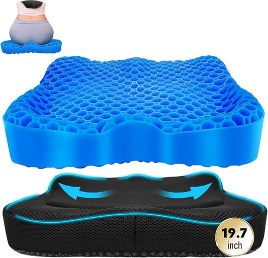 Cooling Gel Seat Cushion, Thickened Big Breathable Honeycomb Design Absorbs Pressure Points Gel Cushion with Anti-Slip Cover Cooling Seat Cushion for Office Chair Home Car Seat Cushion for Wheelchair