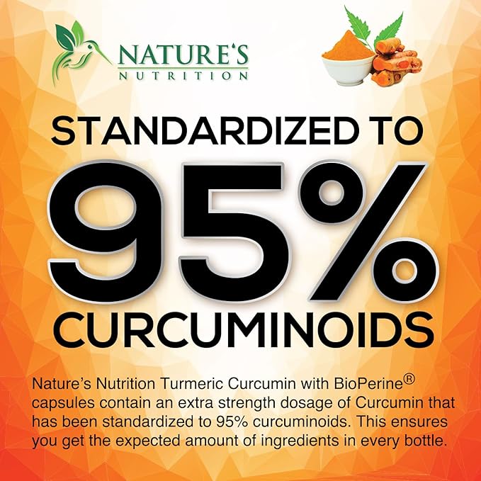 Turmeric Curcumin Supplement 1950mg with Organic Turmeric & Ginger, 95% Curcuminoids, BioPerine Black Pepper for Best Absorption, Nature's Vegan Joint Support, Non-GMO, Bottled in USA - 180 Capsules