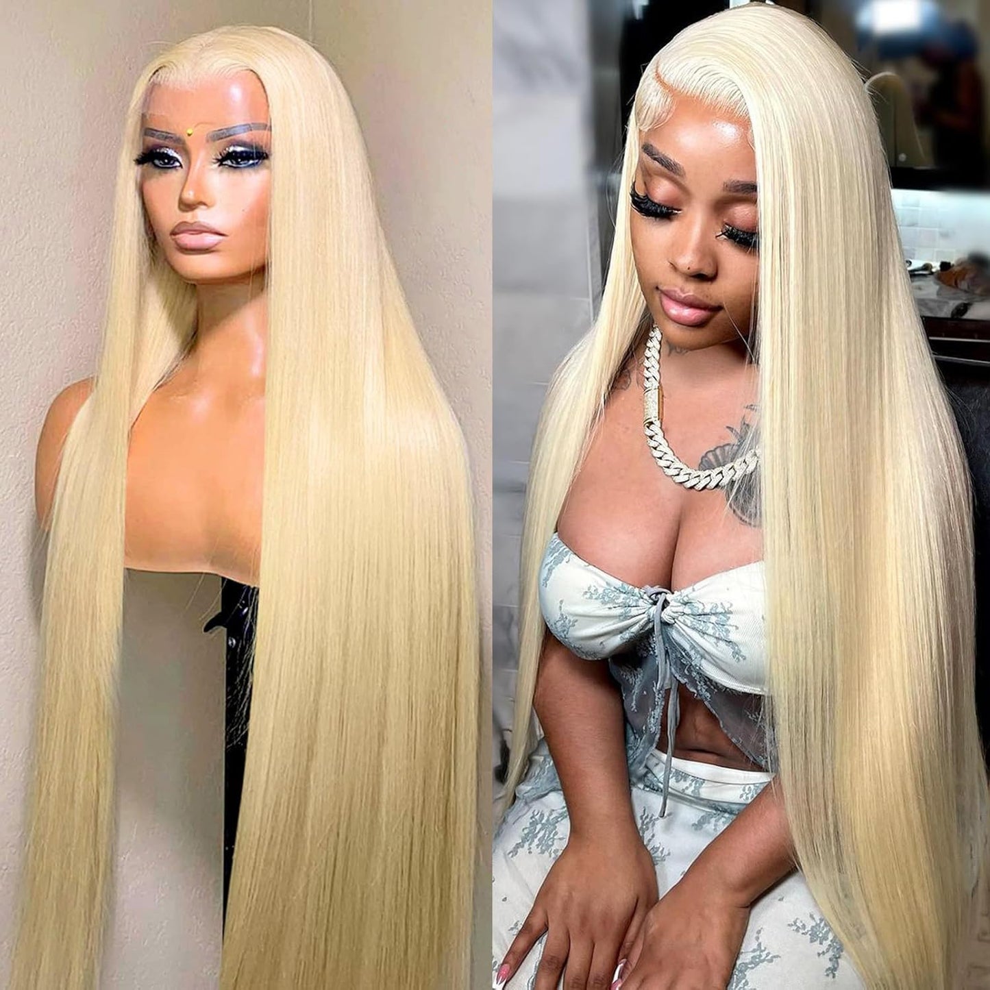 Hotlove 30Inch 613 Lace Front Wig Human Hair, 13X6 Transparent Lace 613 Hd Lace Frontal Wig For Women 200% Straight Blonde Lace