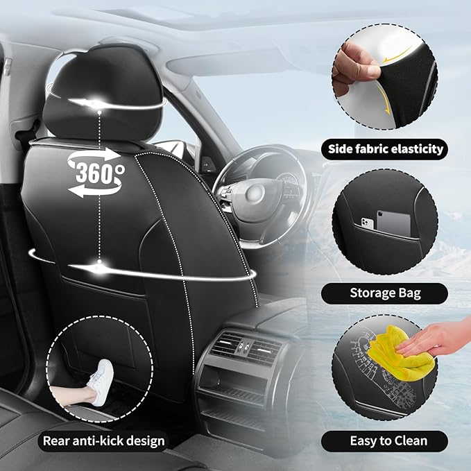 Fit HRV Car Seat Covers Compatible with Honda HRV 2016-2025 2026, Premium Leather Breathable, Wear Resistant, Airbag Compatible, All-Weather Protection & Full Coverage, Full Set All Black