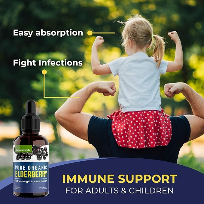 Organic Elderberry Syrup, 30 Day Supply, Black Elderberry Liquid for Immune Support, Sambucus Elderberry Syrup - Liquid Extract Drops for Kids & Adults - Extra Strength (1 Pack)