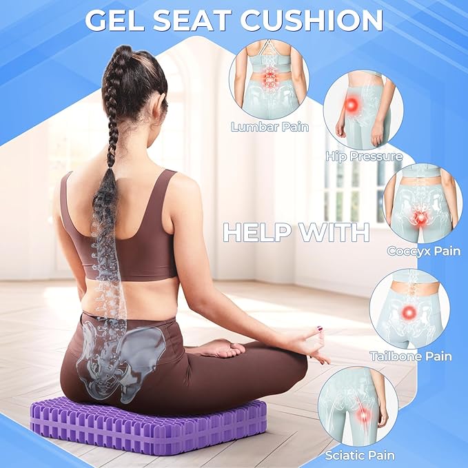 TushGuard Gel Seat Cushion for Long Sitting, Enlarged & Thickened Patent Design, Breathable Cooling for Office Chair, Soft Car Seat Cushion for Wheelchair (Standard, Grey)
