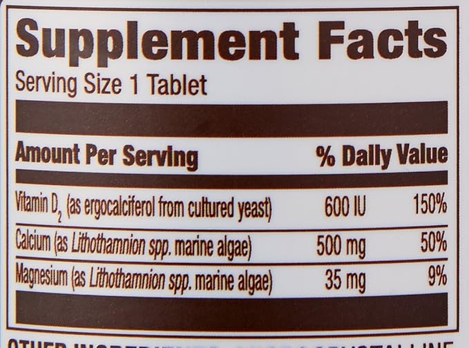 Amazon Elements - Calcium, plus Vitamin D2, 65 Tablets (2 month supply) (Packaging may vary), Calcium Supplements