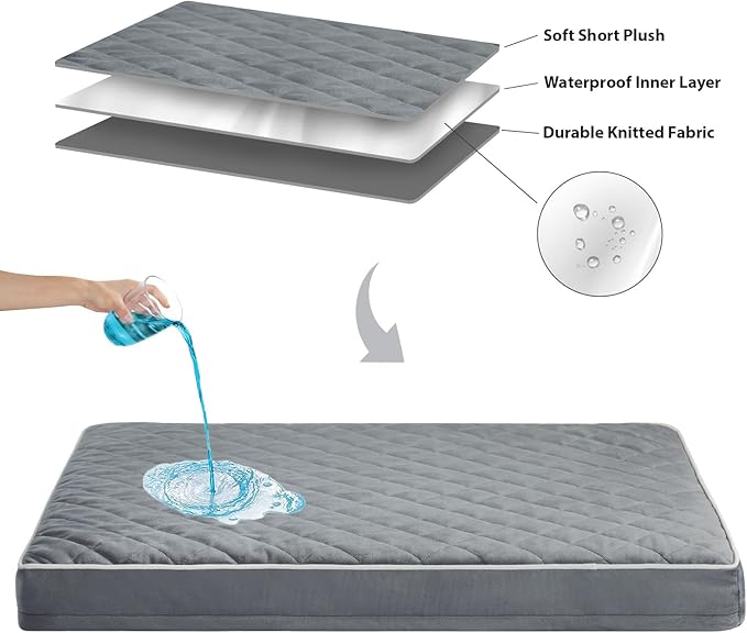 WNPETHOME Orthopedic Dog Bed Medium Size Dog, Waterproof Medium Dogs Bed with Removable Washable Cover, Multi-Needle Quilting Dogs Crate Bed