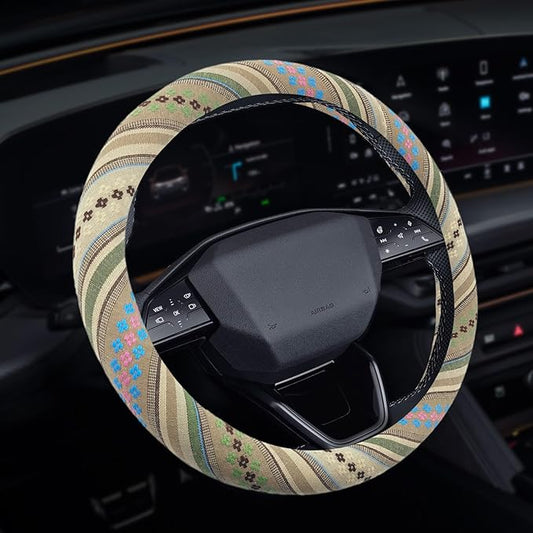 Boho Steering Wheel Cover, Steering Wheel Cover Women, 15 inch Hippie Style Protector Covers, Universal Ethnic Flax Cloth Car Accessories Universal for SUV Van Truck (Hippie-G)