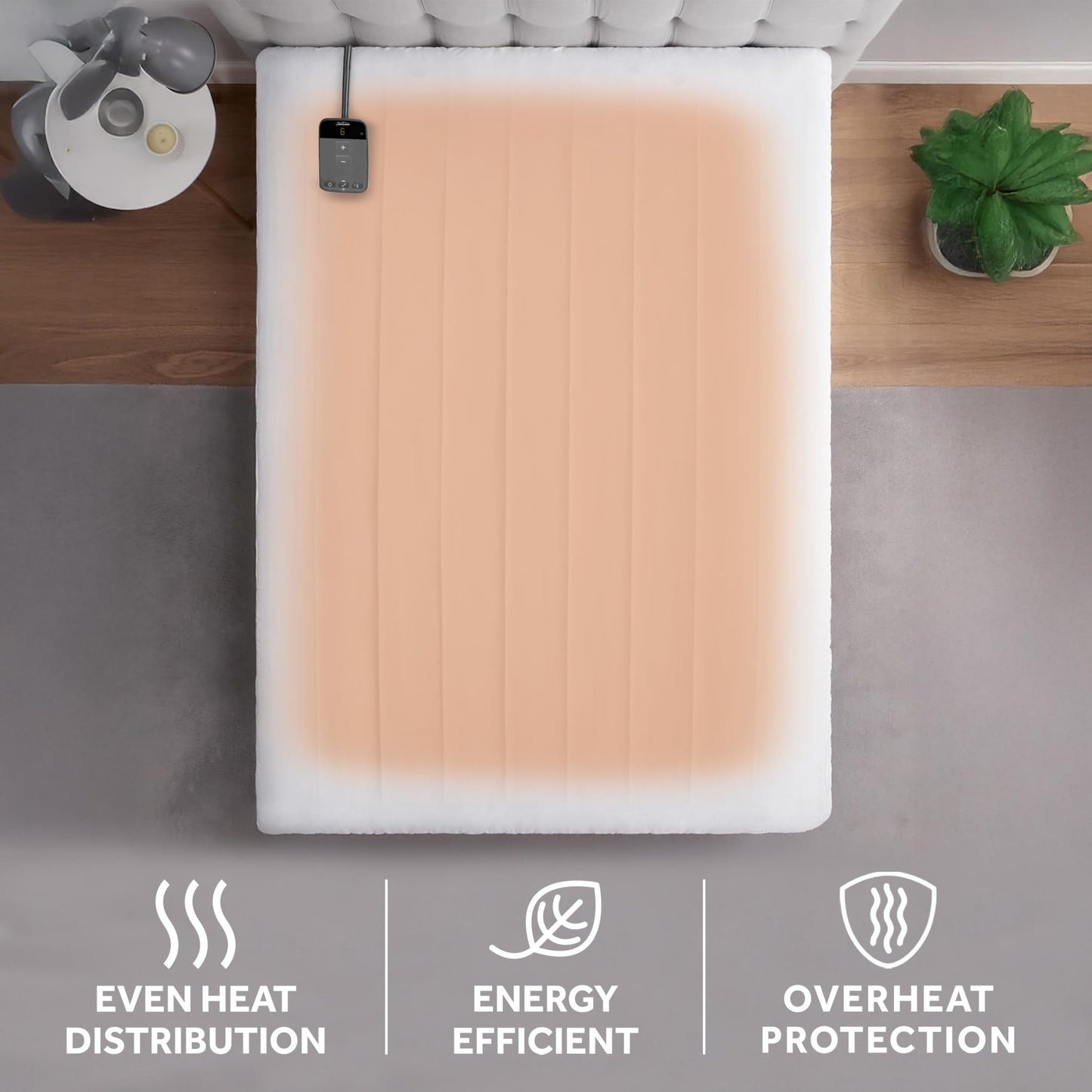 Sunbeam Polyester Wi-Fi Connected Mattress Pad, Electric Blanket, 10 Heat Settings, Queen Size