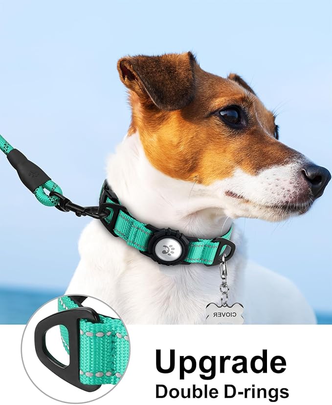 TagME Airtag Dog Collar,Waterproof Reflective Pet Collar with Airtag Holder,Soft Padded and Double D-Rings for Puppy,Turquoise
