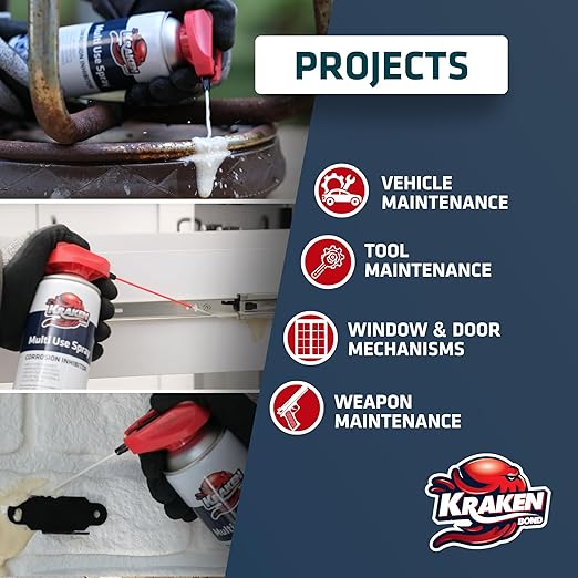 Kraken Bond Multi Use Spray (12 x11 oz.) - Corrosion Inhibitor, High-Performance Penetrating Oil Lubricant for Home & Automotive, Perfect for Garage Doors, 360° Easy to Use & No Residue | 12 Pack