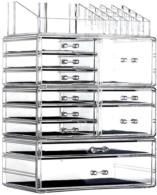Cq Acrylic Clear Makeup Storage Organizer Drawers Skin Care Large Cosmetic Display Cases Stackable Storage Box With 11 Drawers F