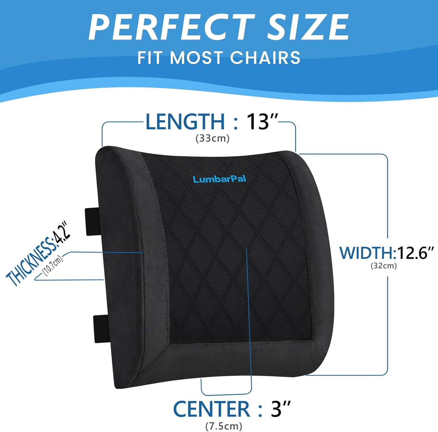 Lumbar Support Pillow for Office Chair Back Support Lumbar Pillow for Car, Gaming, Office Chair - Improve Sitting Posture & Back Pain Relief, Memory Foam, Adjustable Straps, Fluffy Black