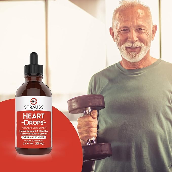 Strauss Naturals Heart Drops – Natural Mistletoe & Aged Garlic Extract Heart Health Supplement – Helps Maintain Healthy Cardiovascular System – Vegan & Non-GMO – Cinnamon Flavored – 225 ml Bottle