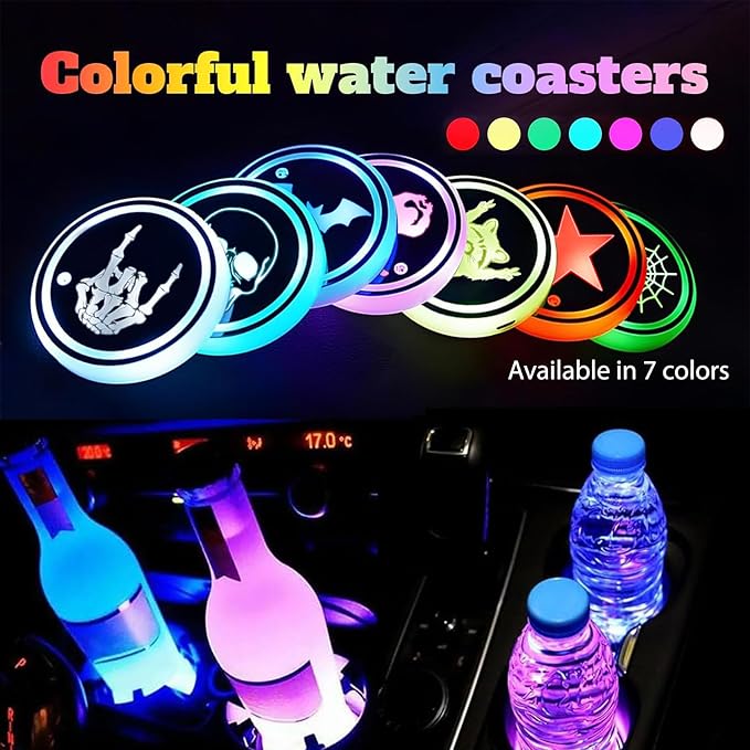 American Flag LED Cup Holder Lights for Car,2Pcs LED Light Up Cup Holder Coasters with USB Charging 7 Colors 3 Modes,Waterproof Interior Atmosphere Lamp,Car Decor Accessories Gifts for Women Men