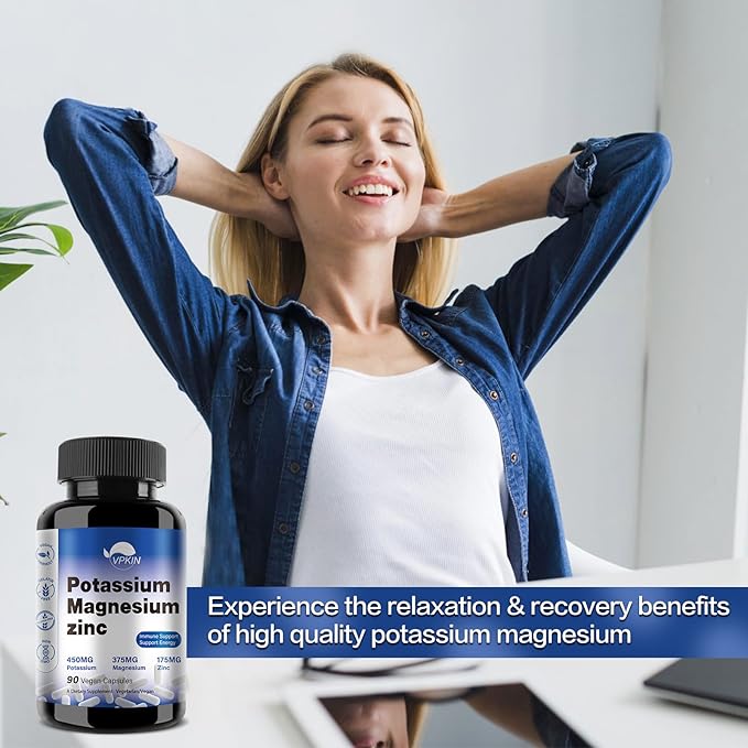 Potassium Magnesium Supplement 1000mg,High Absorption Magnesium Potassium Zinc Aspartate (90 Capsules)