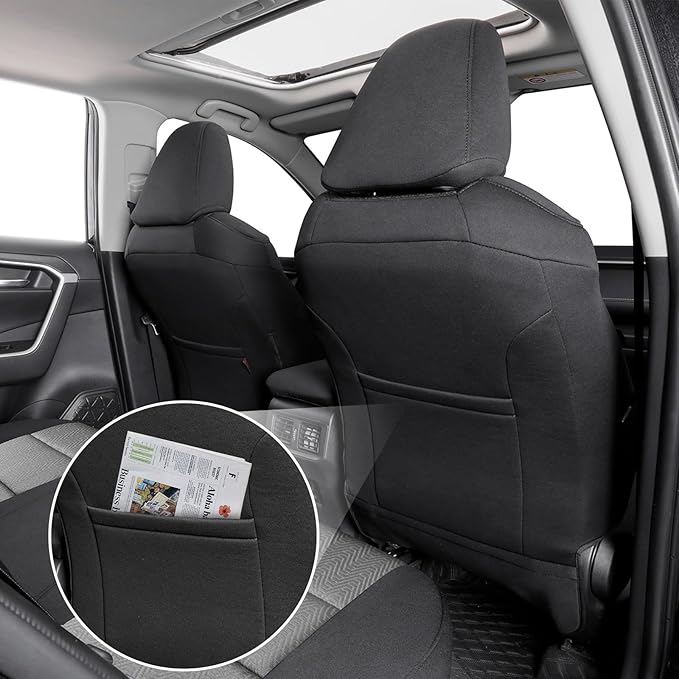 coverdream 2026 Rav4 Seat Covers Custom Fit for 2026 Toyota Rav4 Hybrid (SE,XSE) & PHEV GR Sport SUV,Full Set Polyester Car Seat Protector Black & Grey