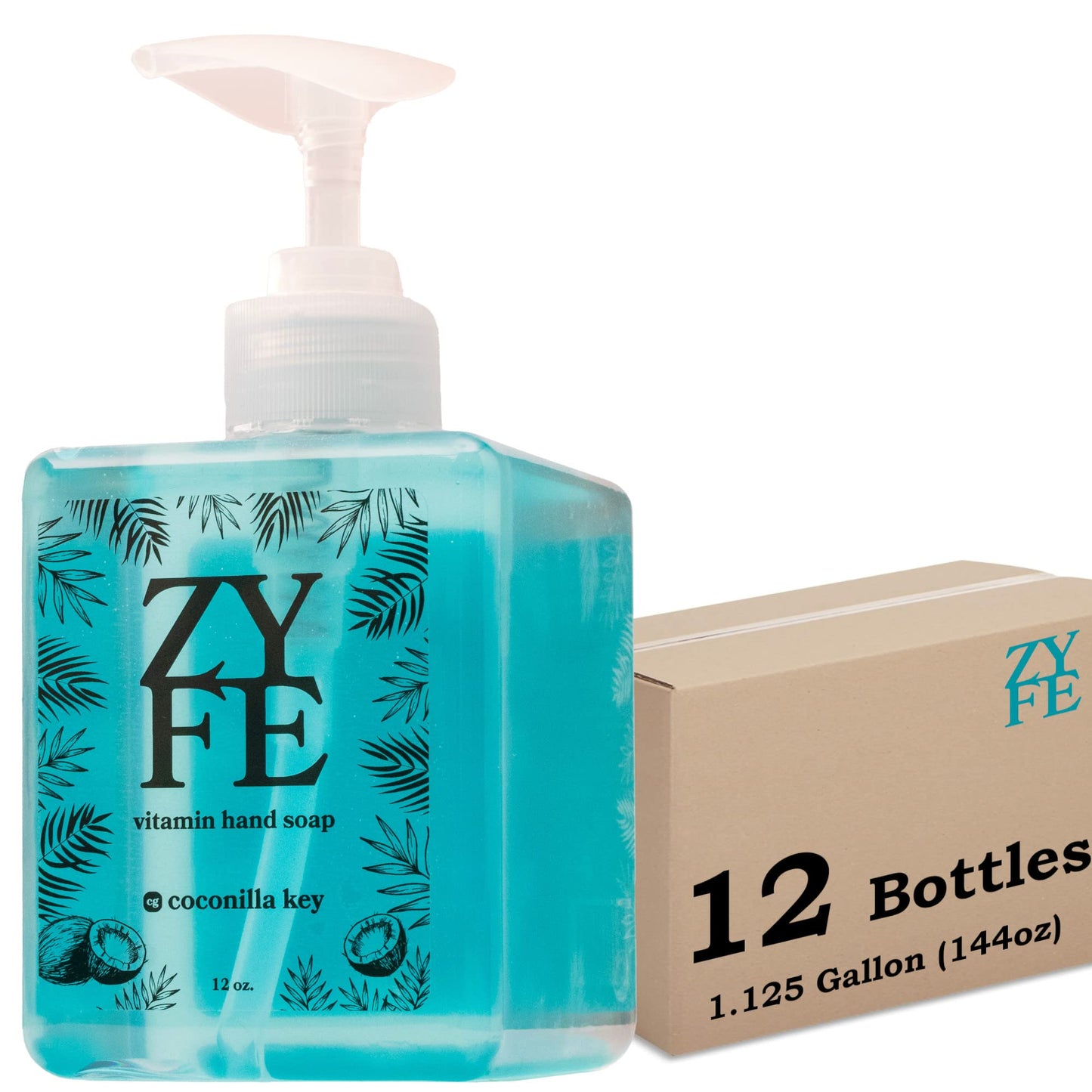 Zyfe 12 Bottle Case Of Vitamin Hand Soap - Liquid Hand Soap Value Pack Deal- Natural Plant Derived Moisturizing Handsoap With Es