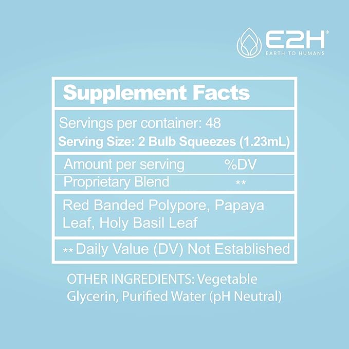 E2H Advanced Immune Defense Supplement - All-Natural Immune Booster - Immune Support Supplements Drops - Contains Holy Basil, Papaya Leaves and Red Banded Polypore - Non-GMO, Vegan - (3 Bottles)