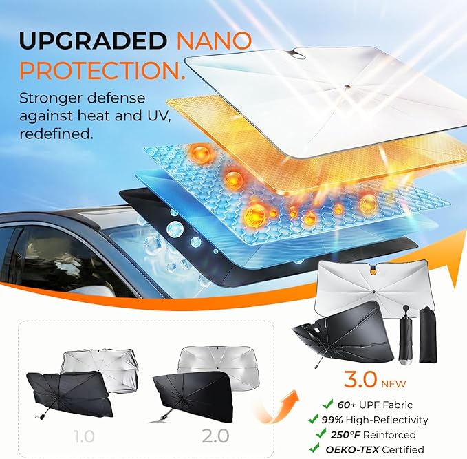 Windshield Sun Shade Umbrella for Toyota Rav4 Accessories 2013-2024 2025, UV Block Rav4 Sun Shade for Car Windshield, Heat Shield Car Sunshade for Rav4 & Rav 4 Front Window Windshield.