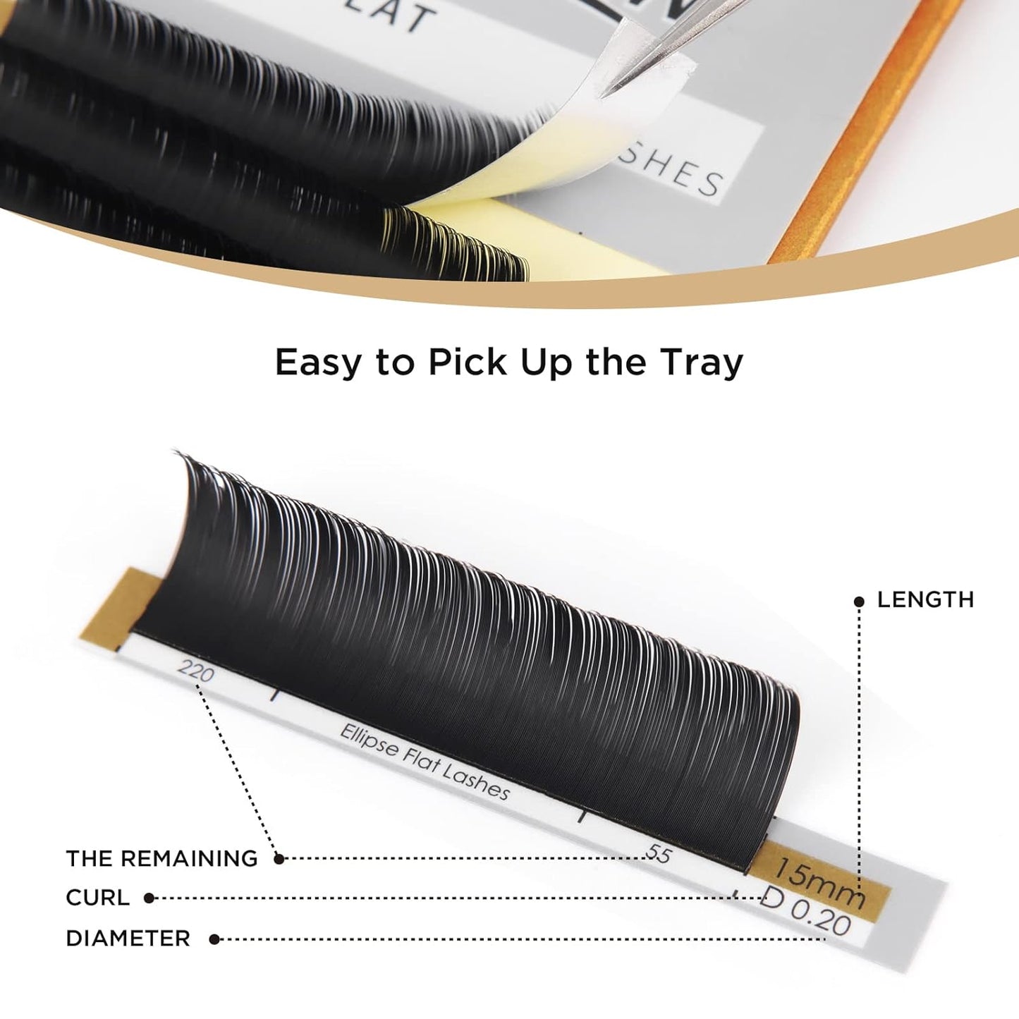 LASHVIEW Eyelash Extensions,Ellipse Flat Eyelash Extensions 0.20mm C Curl 8-15mm Mixed Tray, Black,Individual Lashes,Semi-Permanent Extremely Soft Professional Salon Use