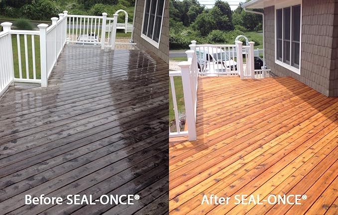 Seal-Once Nano+Poly Penetrating Wood Sealer with Polyurethane - Premium Waterproof Sealant -2 Gallon & Redwood