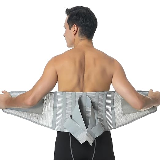 NeoTech Care Adjustable Compression Back Brace Lumbar Support Belt, Grey, Size L