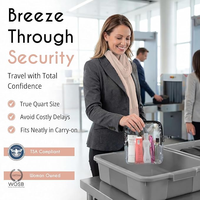 BORSALI TSA Approved Toiletry Bag - Clear Quart Size for 3-1-1 LIquids for Carry On Travel - Toiletries Organizer - Cosmetic Pouch with Zipper - Travel Accessories
