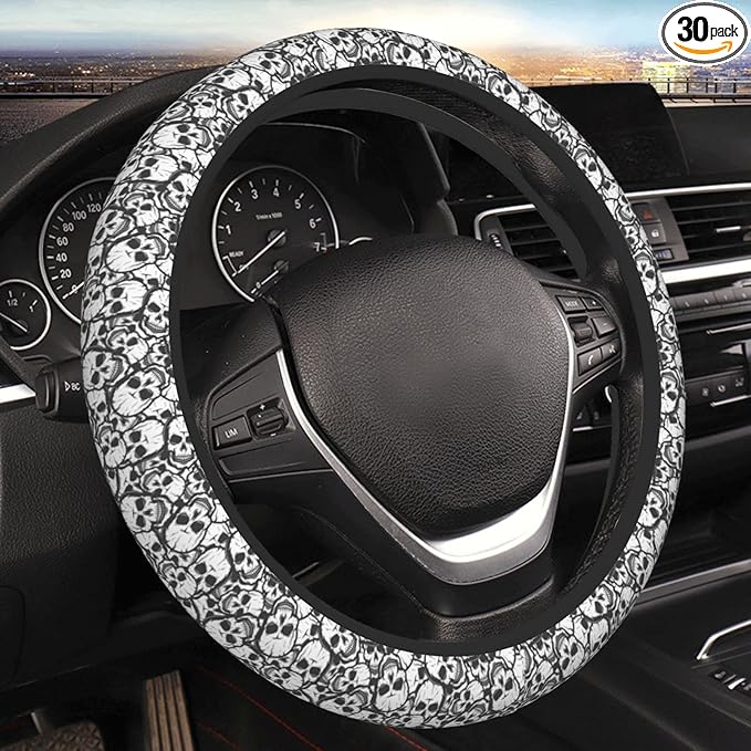 Black And White Skull Auto Car Steering Wheel Cover Universal 15 Inch Neoprene Interior Decor Protection Accessories