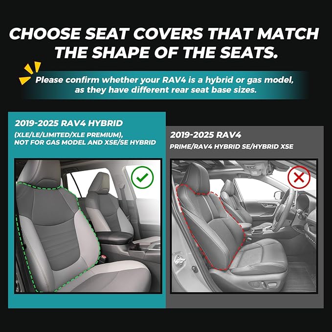 for Toyota RAV4 Seat Covers 2019 2020 2021 2022 2023 2024 2025 RAV 4 Prime & Hybrid XLE LE Limited XLE Premium (Not for XSE/SE Hybrid) - Custom Leather Car Seat Covers Full Set - Black