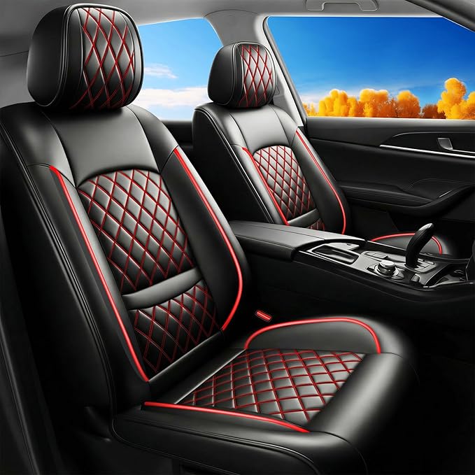 Fit TSX Car Seat Covers for Acura TSX 2003-2014 - Premium Leather, Waterproof, All-Weather, Airbag Compatible, Anti-Slip, Breathable, Easy Install, Seat Protectors, Full Set, Redline