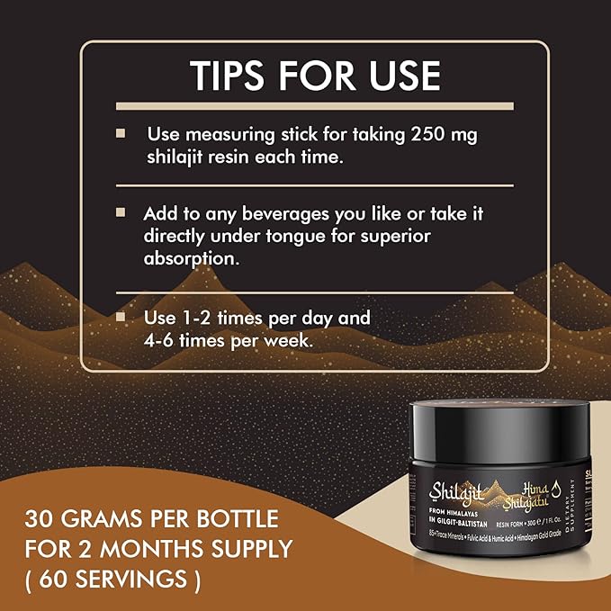 Shilajit Pure Himalayan Shilajit Resin - Gold Grade 100% Pure Shilajit with Fulvic Acid & 85+ Trace Minerals Complex for Energy & Immune Support, Pack of 2 (4 Months Supply)