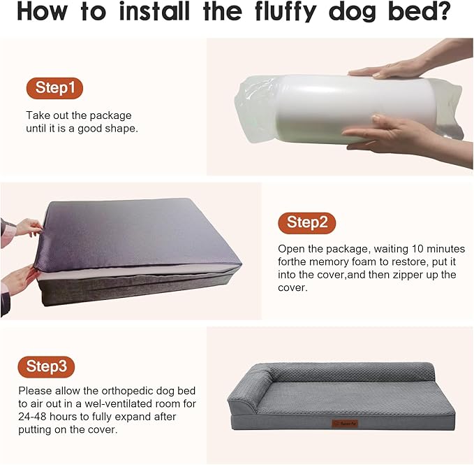 Orthopedic Dog Beds Large Sized Dog, 3 Inch Memory Foam Pet Bed for Medium and Large Dogs, Washable Removable Cover, Nonskid Bottom, Waterproof, 41x27 Inches XL Dark Grey