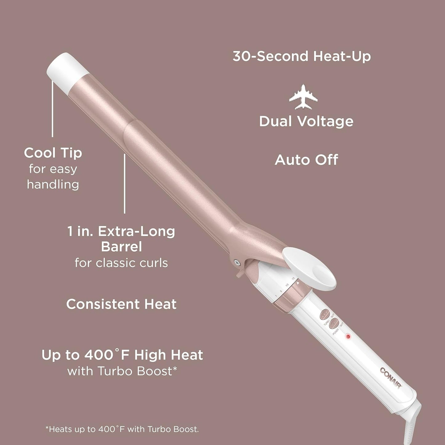 Conair Double Ceramic 1-Inch Curling Iron | Classic Curls | White/Rose Gold