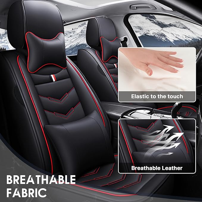 Car Seat Cover 8 Seats for Hyundai Palisade 2020-2025, Durable Wear Resistant Waterproof Sport Seat Covers, Breathable No Odor Premium Leather Vehicle Seat Covers.(Luxury,Black Red)