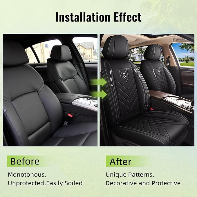 AOMSAZTO 2 Front Car Seat Covers for Toyota Venza 2009-2020: Faux Leather Automotive Seat Cover Waterproof Compatible Airbag(2 Seats, Black&Grey)