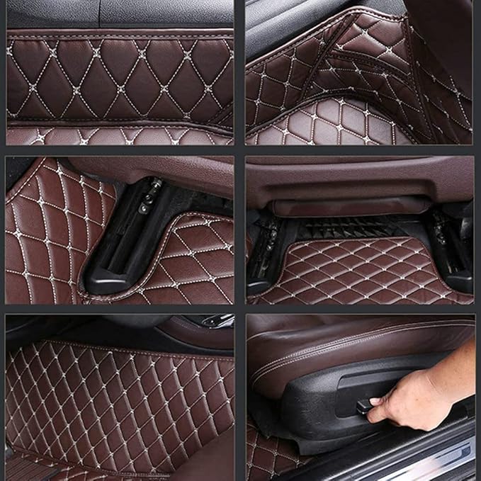 Custom Personalized Floor Mats for Cars - Luxury Full Coverage All Weather Mats, Anti-Slip Leather Mat Set, Fit for 99% of Cars, SUVs & Trucks (Brown, A-Diamond)