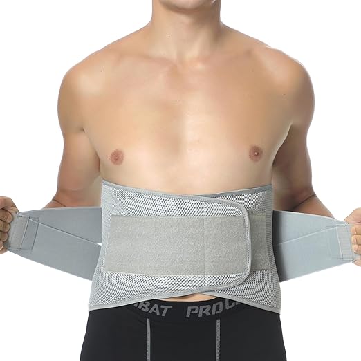 NeoTech Care Adjustable Compression Back Brace Lumbar Support Belt, Grey, Size S