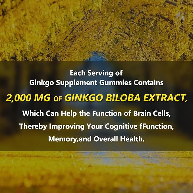 2 Packs 2000mg Ginkgo Biloba Gummies - Ginkgo Biloba Supplements for Brain Health Support, Improve Mood and Focus, Energy, Adult, Vegen, Non-GMO, Strawberry Flavor, 120 Count