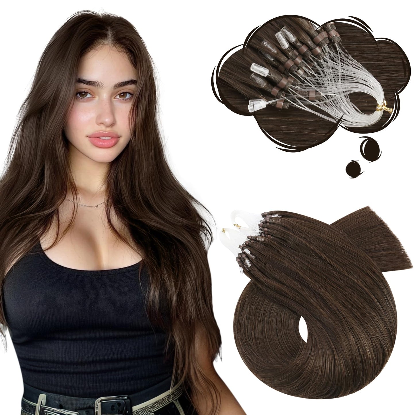 Moresoo Micro Ring Hair Extensions Human Hair Ash Brown Micro Bead Hair Extensions Real Human Hair Brown Micro Link Hair Extensi