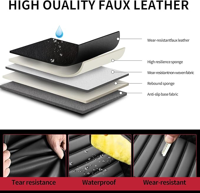 Fit Avalon Car Seat Covers for Toyota Avalon 2001-2024 2025 2026 - Upgraded Premium Waterproof & Breathable Leather, Airbag Compatible, All-Weather Seat Cushion Protector (Full Set, Black)