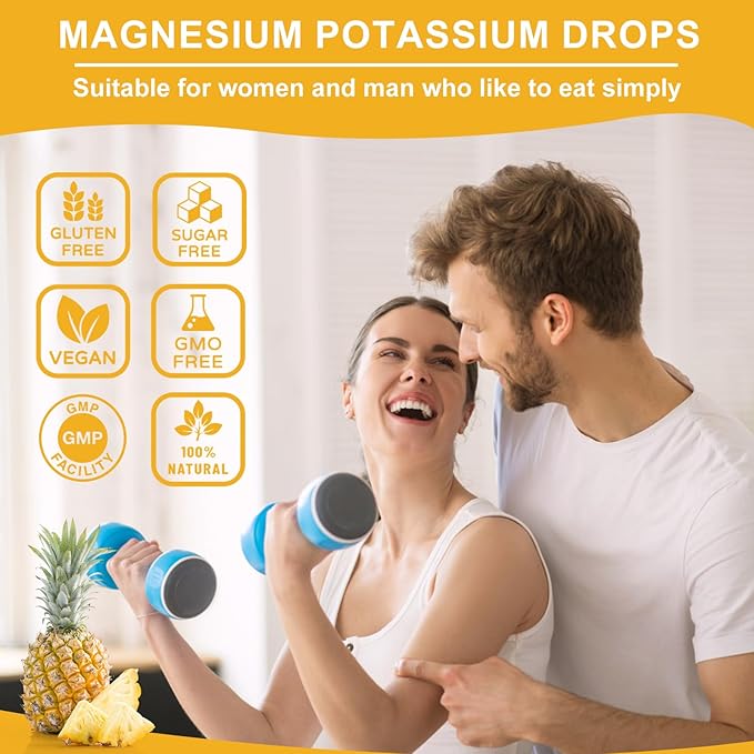Potassium Magnesium Supplement, Potassium Supplement with Magnesium, Calcium, Vitamin D3, Zinc, Sugar Free & Vegan Liquid Drops for Leg Cramps, Energy, Metabolism, for Adult and Kid