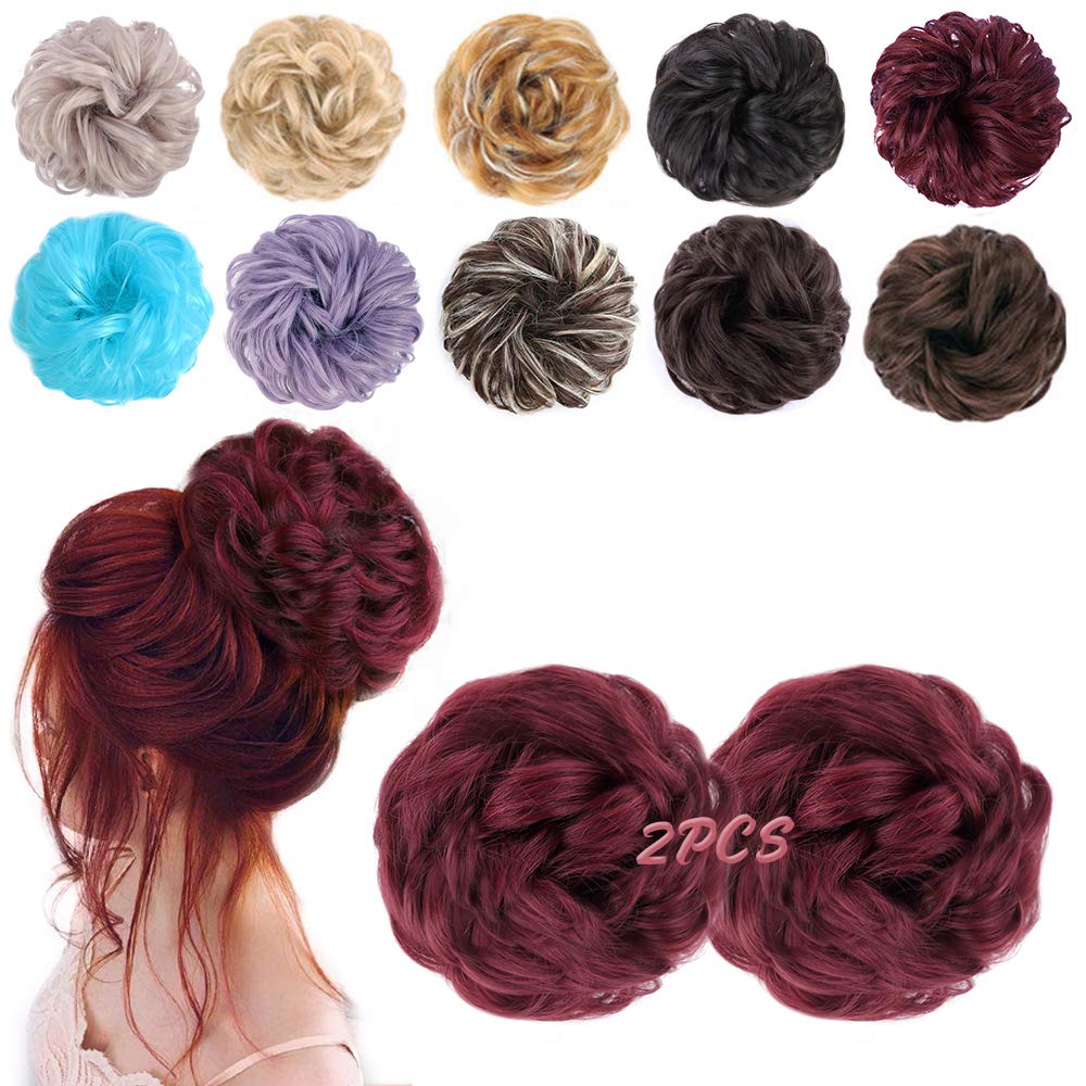 Morica 1Pcs Messy Hair Bun Hair Scrunchies Extension Curly Wavy Messy Synthetic Chignon For Women (2Pcs-Bug#)