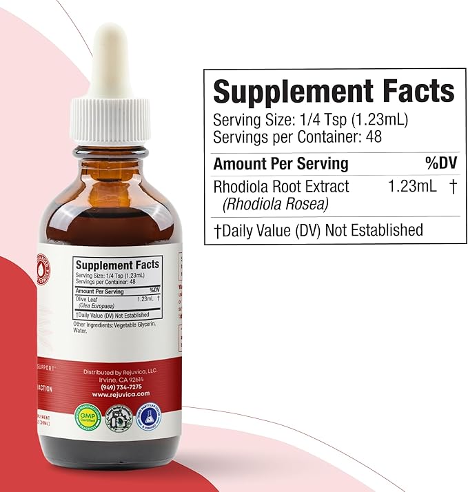 Rejuvica Active Olive Leaf Extract | Naturally Occurring Oleuropein Liquid Drops for Immune & Heart Support | Fast-Absorption, Vegan, Alcohol-Free | 4 fl oz
