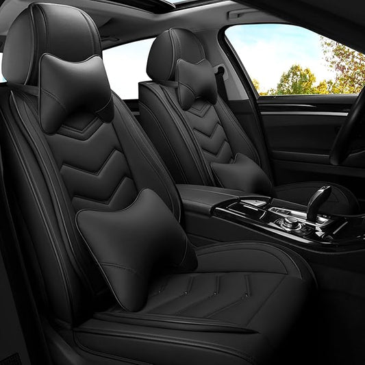 Car Seat Covers for VW Eos 2007-2016, Premium Nappa Leather Car Seat Cover, Stylish Sport Seat Covers， Automobile Seat Cover Sets.(Luxury 2 Seats/Pure Black)