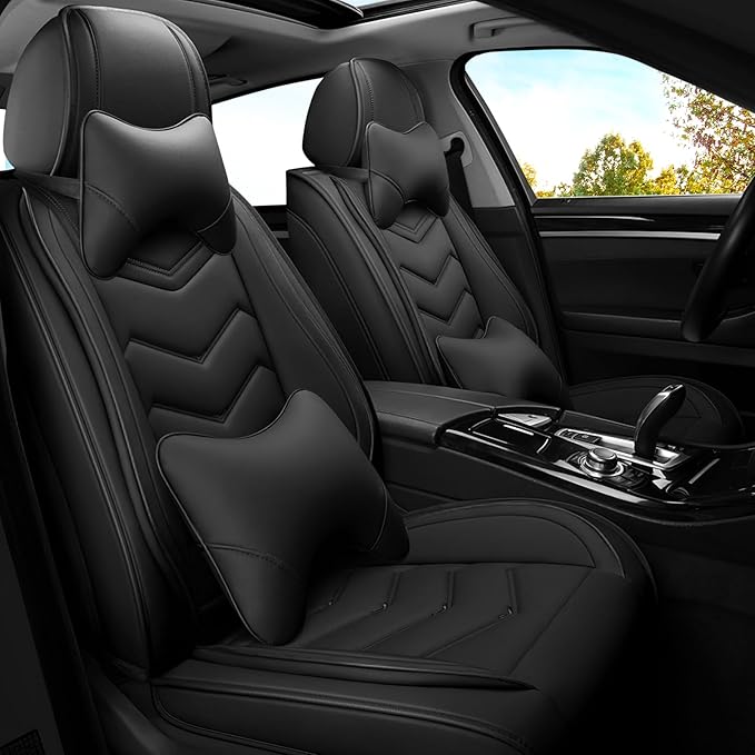 Car Seat Covers for Cadillac CTS 2003-2019, Premium Nappa Leather Car Seat Cover, Stylish Sport Seat Covers， Automobile Seat Cover Sets.(Luxury 2 Seats/Pure Black)