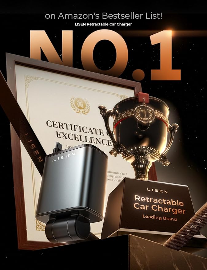 LISEN Retractable Car Charger, Gifts for Mothers Day, Upgrade 84W Car Charger USB C Fast Charge, 2026 Unique Car Accessories for Mom Dad Him Her Men Women, for iPhone 17 16 15 14 13