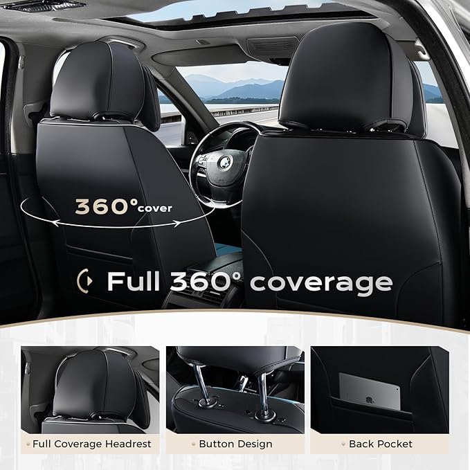 Coverado Seat Covers, Car Seat Covers Front Seats, Car Seat Cover, Car Seat Protector Waterproof, Seat Cushion Nappa Leather with Head Pillow, Carseat Cover Universal Fit for Most Cars (Black&Blue)
