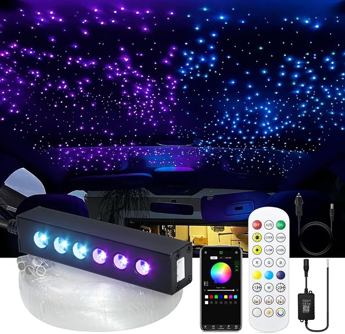 WEBUPAR 3.2W 6LEDs Meteor Starlight Headliner Kit, 180pcs 0.01in 6.56ft, RGBW Shooting Stars Fiber Optic Lights with Bluetooth APP Control for Car/Home Theater